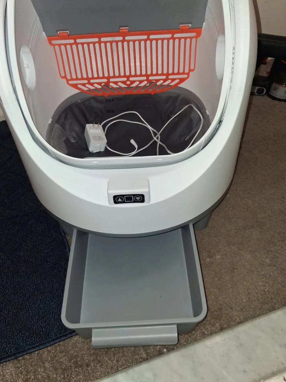Automatic Cat Litter Box - White with Orange Interior